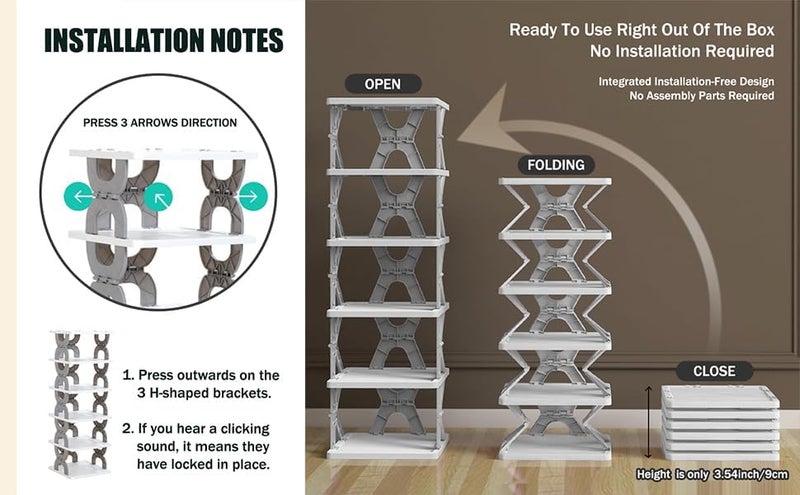 Arto Plastic Space Organizer Multi-Purpose 6 Layer Folding Shoe Rack, Stackable Shelf, Space-Saving, Easy Assembly and Stable in Structure, Corner Storage Organizer for Home, Kitchen, Garage - Image 5