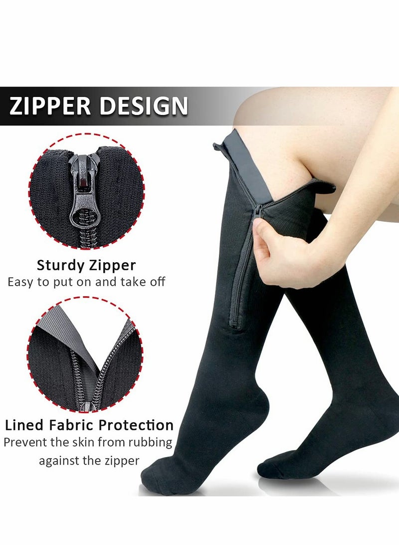 Zippered Compression Socks for Men & Women - 15-20 mmHg Support for Yoga, Gym & Edema Relief - Stylish Black Design  - Image 3