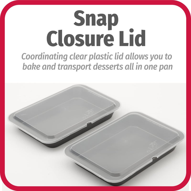 GoodCook مجموعة GoodCook من 2 صواني خبز كعك غير لاصقة من الفولاذ 13" × 9" مع أغطية، رمادي - Image 5