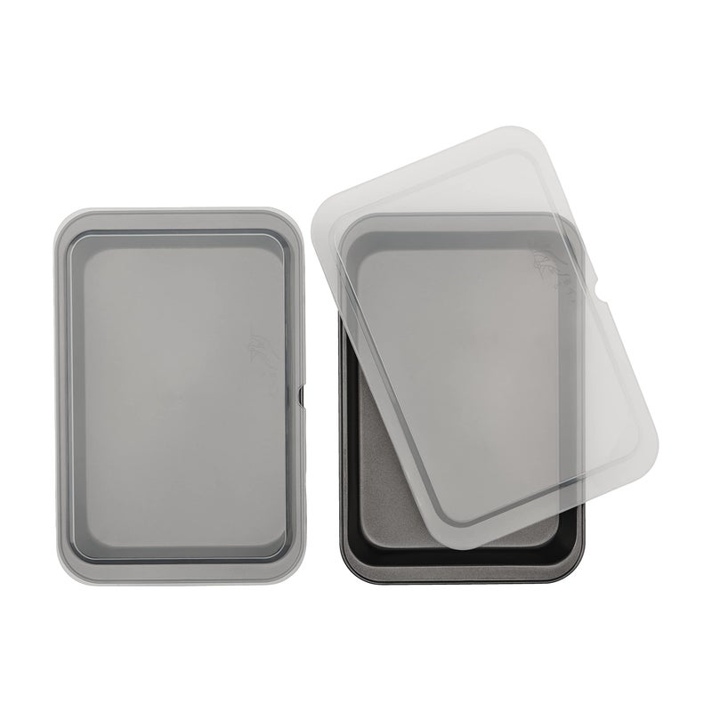 GoodCook مجموعة GoodCook من 2 صواني خبز كعك غير لاصقة من الفولاذ 13" × 9" مع أغطية، رمادي - Image 1