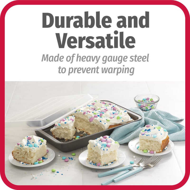 GoodCook مجموعة GoodCook من 2 صواني خبز كعك غير لاصقة من الفولاذ 13" × 9" مع أغطية، رمادي - Image 4
