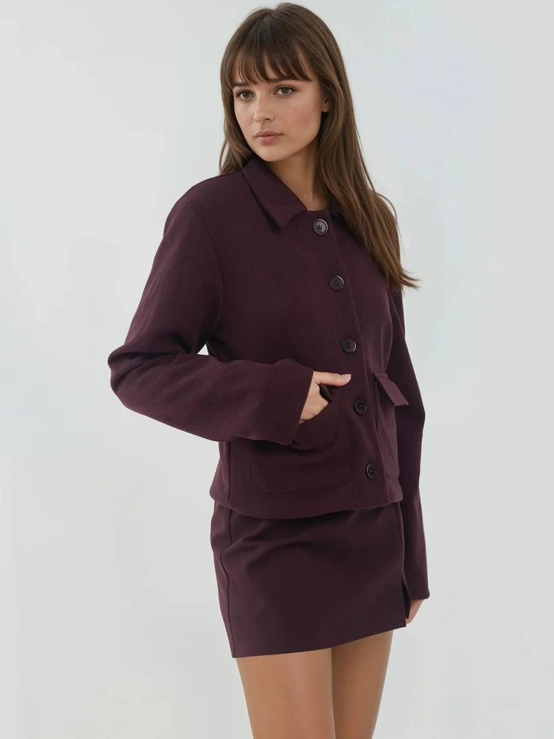 HICCUP Buttoned Textured Jacket with Pockets