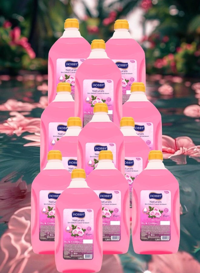 هوبي 12 قطع غسول اليدين السائل برائحة الورد 1.5 لتر - Image 1