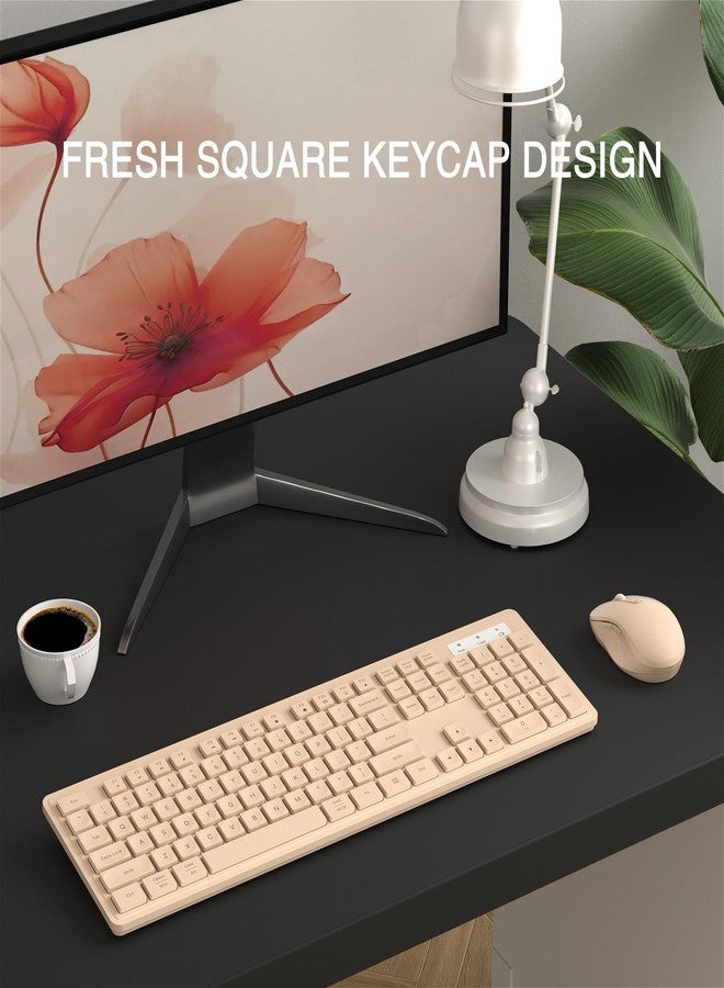 MPTOG Wireless Keyboard and Mouse Combo, Full-Size 104-Key Office Keyboard with 15 Function Keys, Numeric Keypad, Single USB Receiver, Compatible with PC and Laptop(Milk-Tea Only) - Image 3