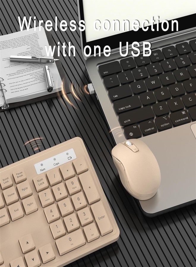 MPTOG Wireless Keyboard and Mouse Combo, Full-Size 104-Key Office Keyboard with 15 Function Keys, Numeric Keypad, Single USB Receiver, Compatible with PC and Laptop(Milk-Tea Only) - Image 4