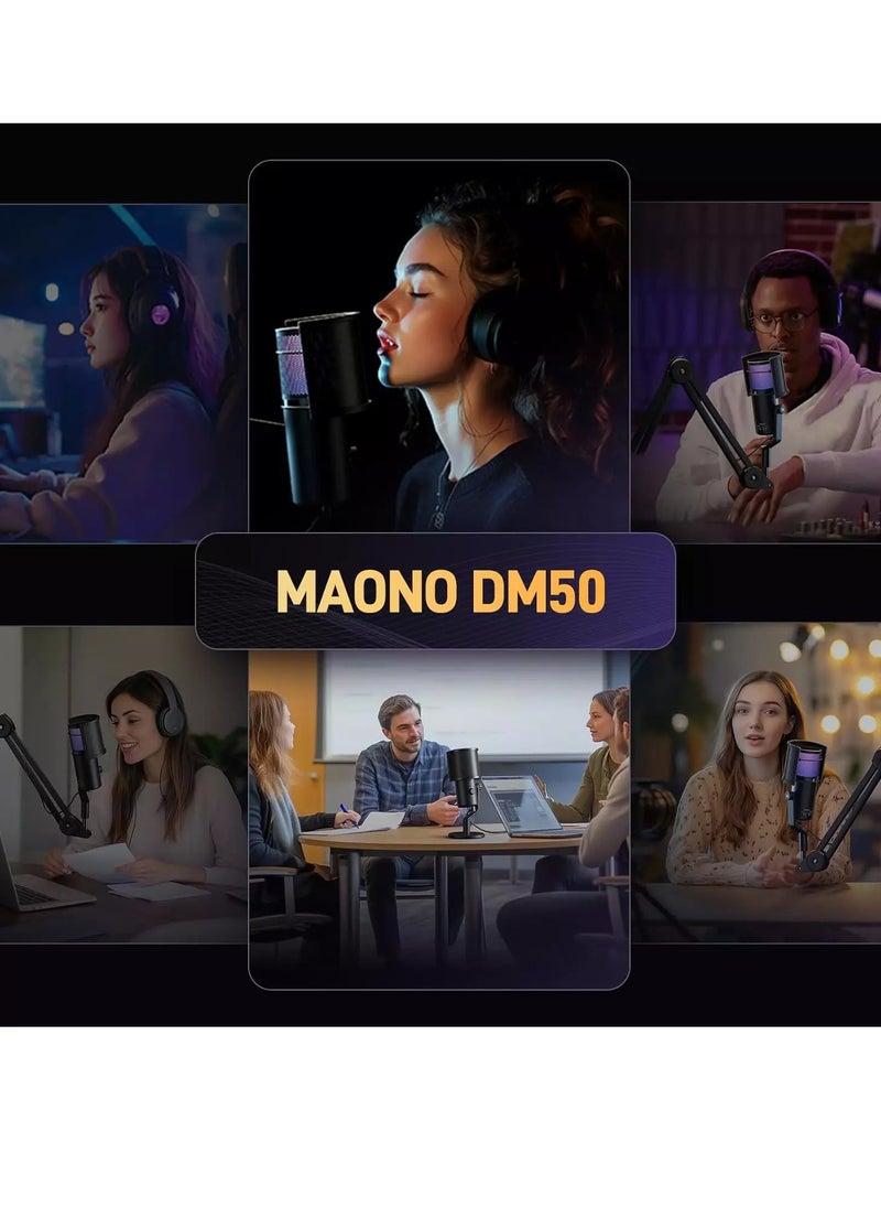 ميكروفون USB DM50 لبث الألعاب، ميكروفون مكثف للبودكاست مع برنامج 3 أنماط قطبية لـ Twitch وTikTok وYouTube وDiscord، ميكروفون تسجيل احترافي للاستوديو لأجهزة الكمبيوتر الشخصية وأجهزة Mac وPS5 وPS4