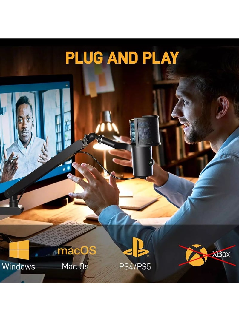 ميكروفون USB DM50 لبث الألعاب، ميكروفون مكثف للبودكاست مع برنامج 3 أنماط قطبية لـ Twitch وTikTok وYouTube وDiscord، ميكروفون تسجيل احترافي للاستوديو لأجهزة الكمبيوتر الشخصية وأجهزة Mac وPS5 وPS4