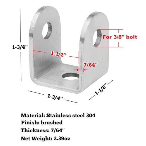 GBGS U Bracket 1-1/2",304 Stainless Steel,10 Pack - Image 2
