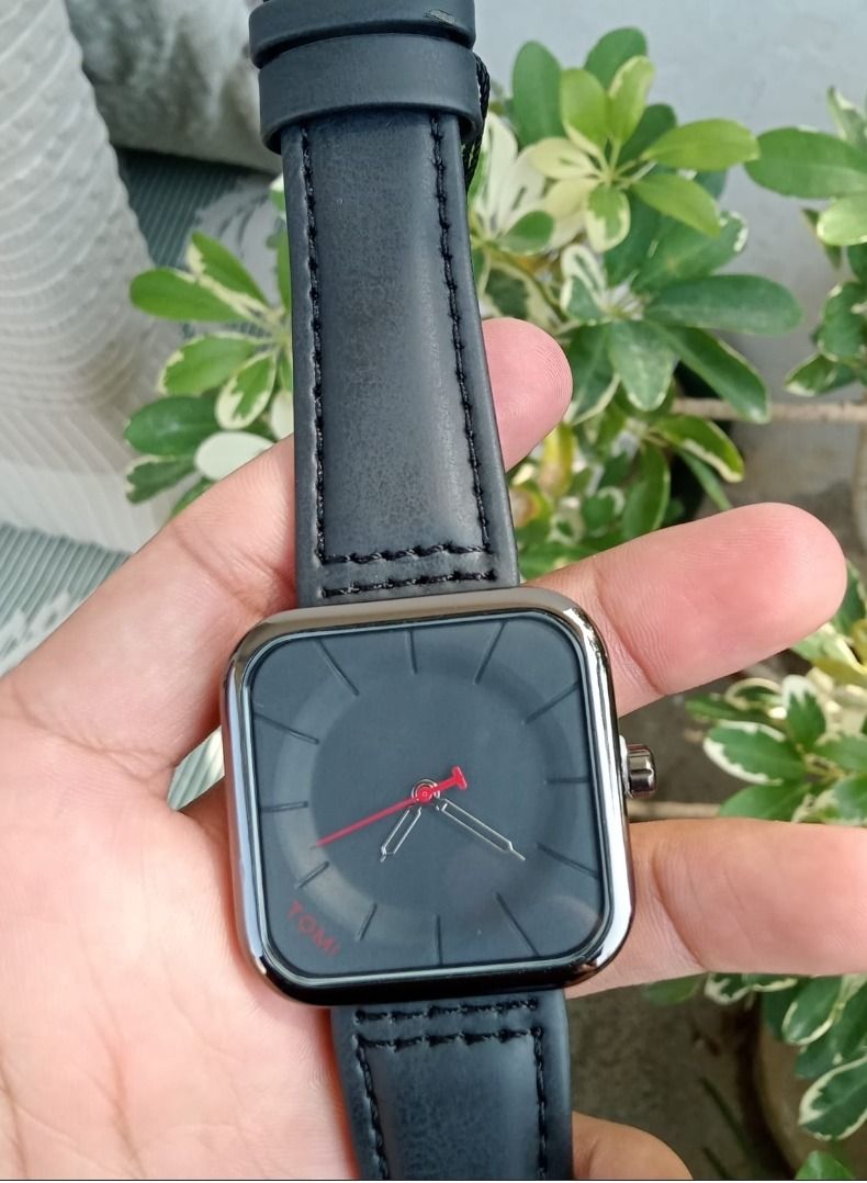 TOMI Stylish Black Leather Strap Watch By TOMI For Unisex, Men And Women, Watch Face Size 42 MM - Image 4