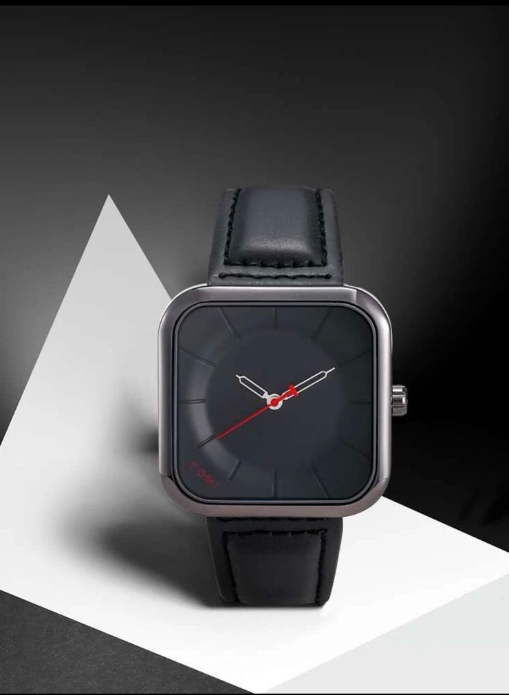 TOMI Stylish Black Leather Strap Watch By TOMI For Unisex, Men And Women, Watch Face Size 42 MM - Image 1