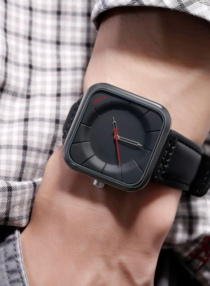 TOMI Stylish Black Leather Strap Watch By TOMI For Unisex, Men And Women, Watch Face Size 42 MM - Image 2