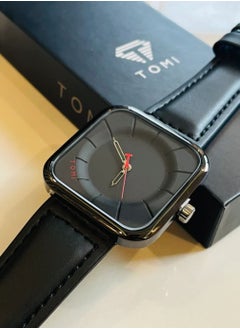 TOMI Stylish Black Leather Strap Watch By TOMI For Unisex, Men And Women, Watch Face Size 42 MM  - Image 3