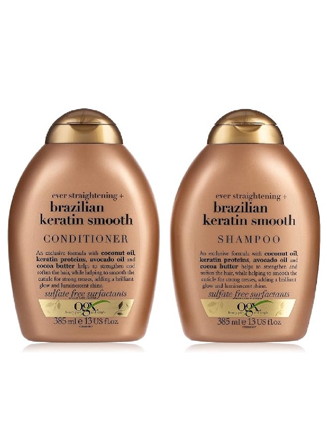 Ogx - Ever Straightening With Brazilian Keratin Smooth Shampoo And Conditioner 385ml Pack of 2 - Image 1