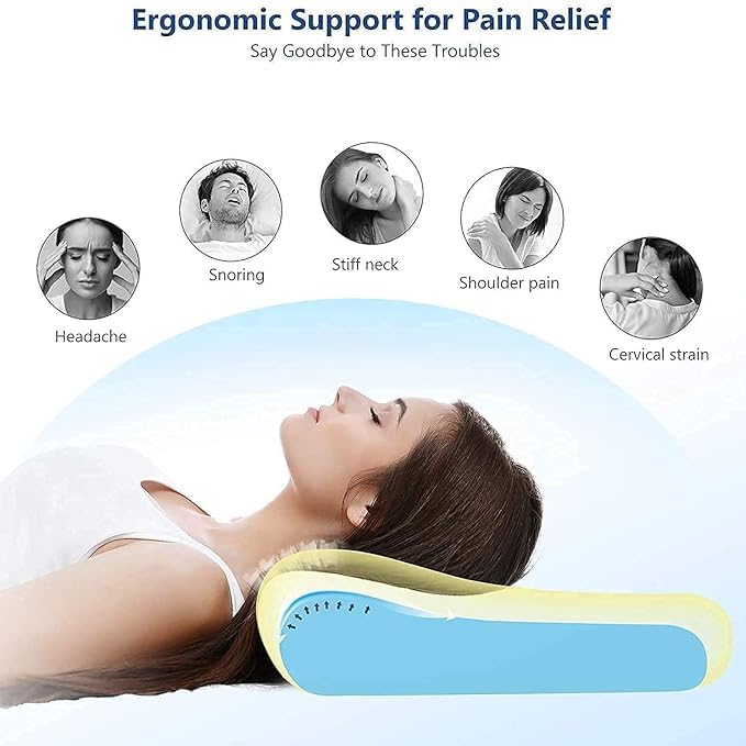 MASHUR FAB Cervical Contour Memory Foam Pillow for Sleeping,Orthopedic Pillow for Neck Pain, Support for Back,Stomach,Side Sleepers, with Breathable Zip Cover (19X12X4INCH) (Blue) - Image 2