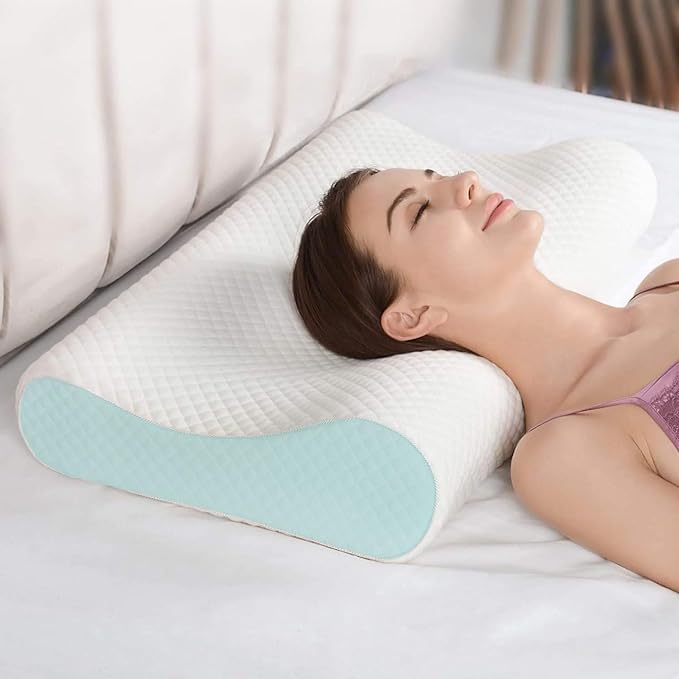 MASHUR FAB Cervical Contour Memory Foam Pillow for Sleeping,Orthopedic Pillow for Neck Pain, Support for Back,Stomach,Side Sleepers, with Breathable Zip Cover (19X12X4INCH) (Blue) - Image 1