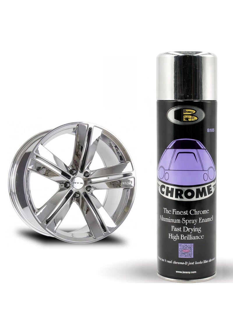 BOSNY B103 Chrome Aluminum Spray Enamel Paint 225g - High Brilliance Metallic Finish for Automotive, DIY, Metal, Wood, Plastic, Glass & Furniture - Fast Drying Anti-Rust Decorative Spray - Interior & Exterior Use - Premium Silver Chrome - Image 1