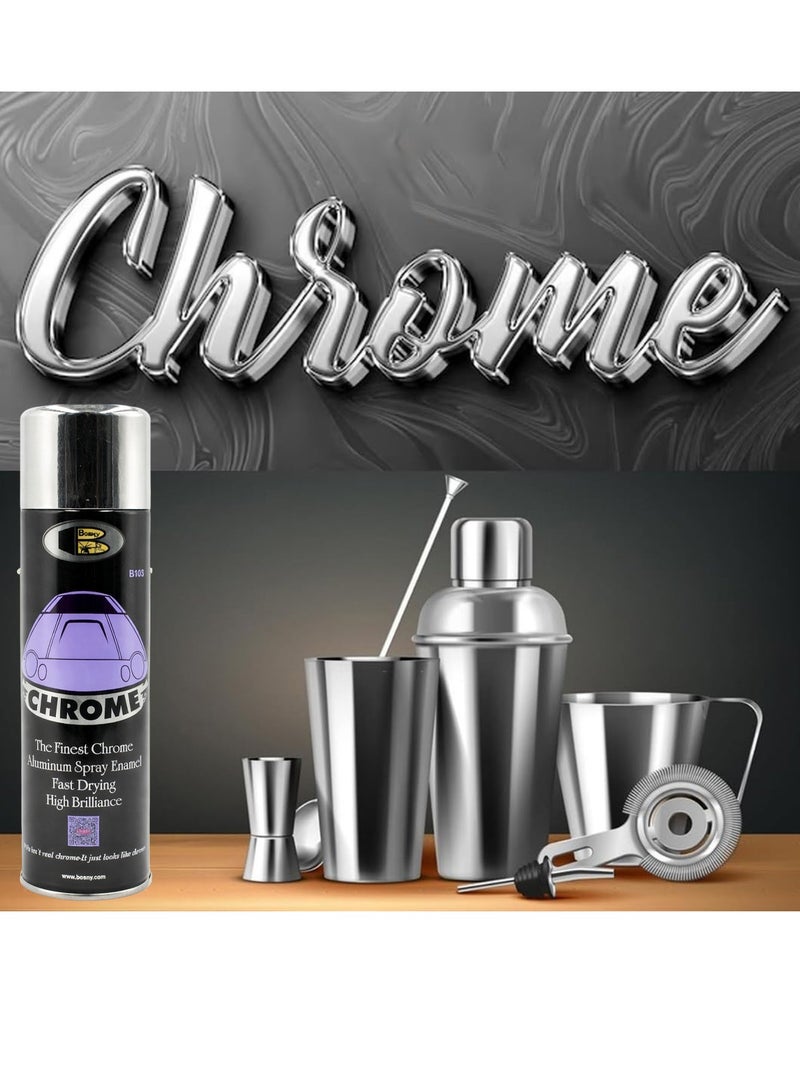 BOSNY B103 Chrome Aluminum Spray Enamel Paint 225g - High Brilliance Metallic Finish for Automotive, DIY, Metal, Wood, Plastic, Glass & Furniture - Fast Drying Anti-Rust Decorative Spray - Interior & Exterior Use - Premium Silver Chrome - Image 3