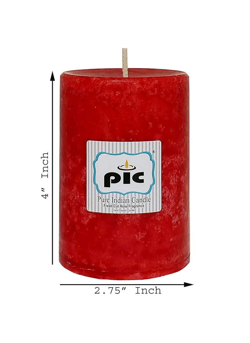 PIC PIC Handmade Fresh Cut Rose Scented Red Wax Pillar Candle (Pack of 6) PUREPC42346 Size 2.75 X 4 Inch  - Image 2