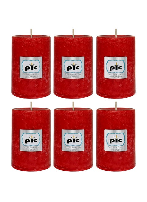 PIC Handmade Fresh Cut Rose Scented Red Wax Pillar Candle (Pack of 6) PUREPC42346 Size 2.75 X 4 Inch