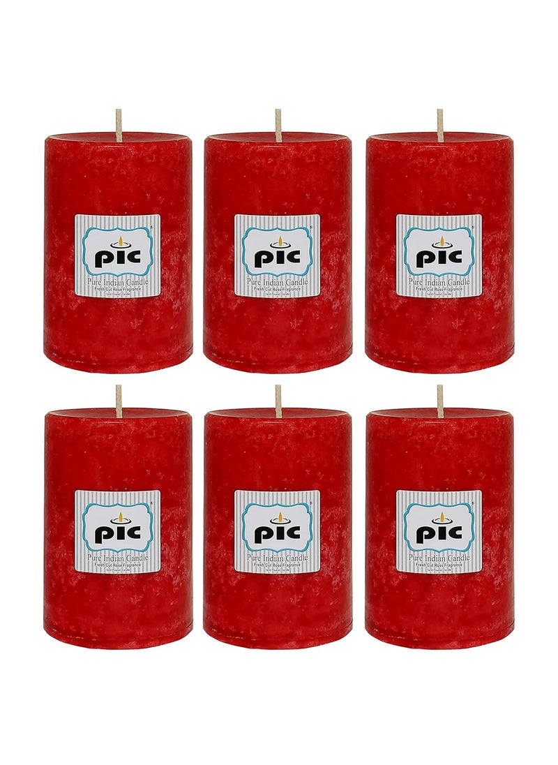 PIC PIC Handmade Fresh Cut Rose Scented Red Wax Pillar Candle (Pack of 6) PUREPC42346 Size 2.75 X 4 Inch  - Image 1