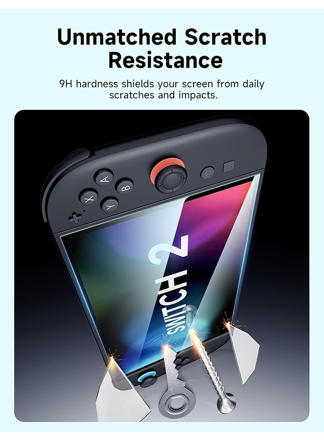 جيسوس مجموعة من 3 واقيات شاشة لجهاز نينتندو سويتش 2، واقي زجاجي فائق الدقة، صلابة 9H، سهل التركيب مع إطار توجيهي، زجاج مقسّى مقاوم للخدش - Image 5