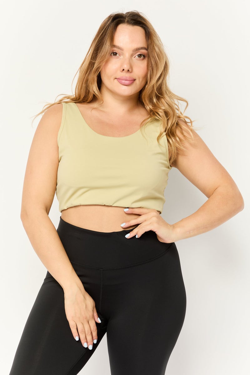 Beause Women Solid Padded Sports Bra, Sage Green - Image 1