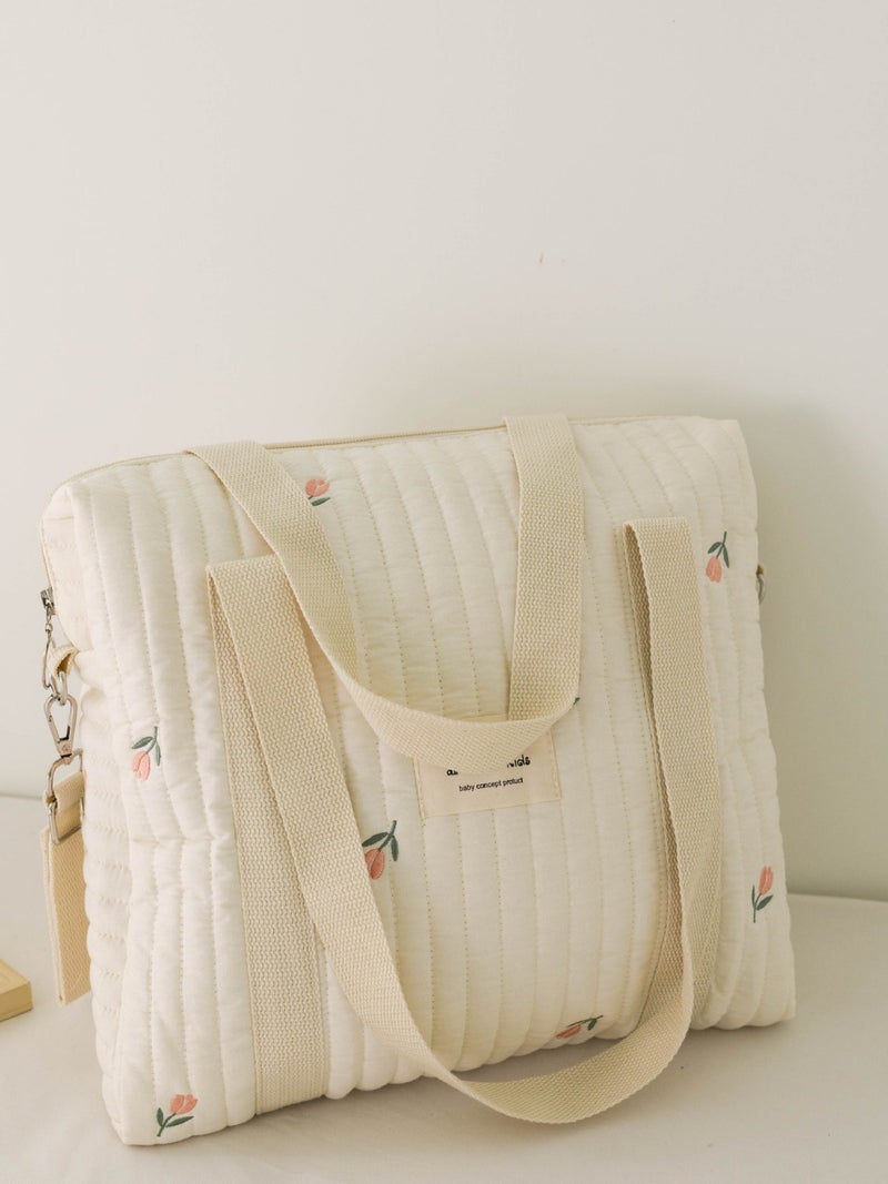 Ins New Zipper Embroider Cotton Mommy Bag Baby Stroller Hanging Bag Diaper Bag - Image 5