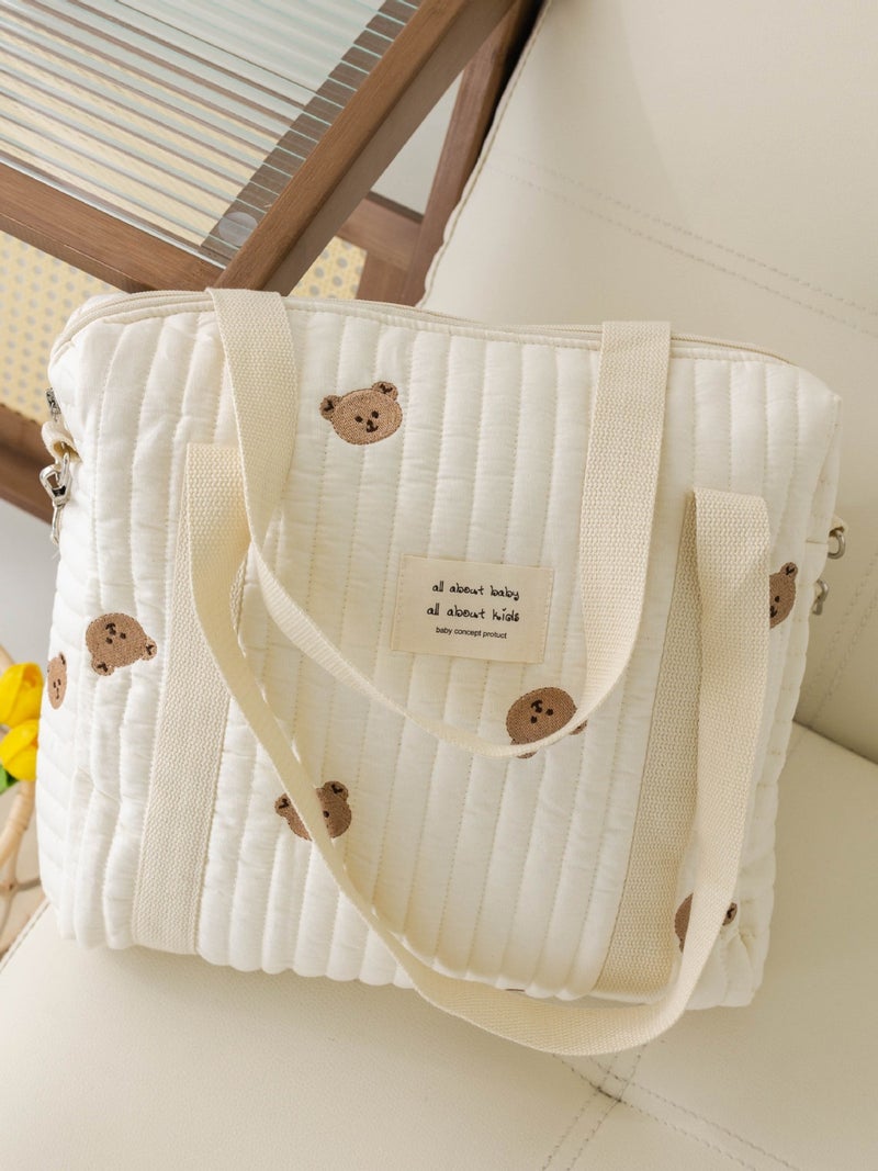 Ins New Zipper Embroider Cotton Mommy Bag Baby Stroller Hanging Bag Diaper Bag - Image 3