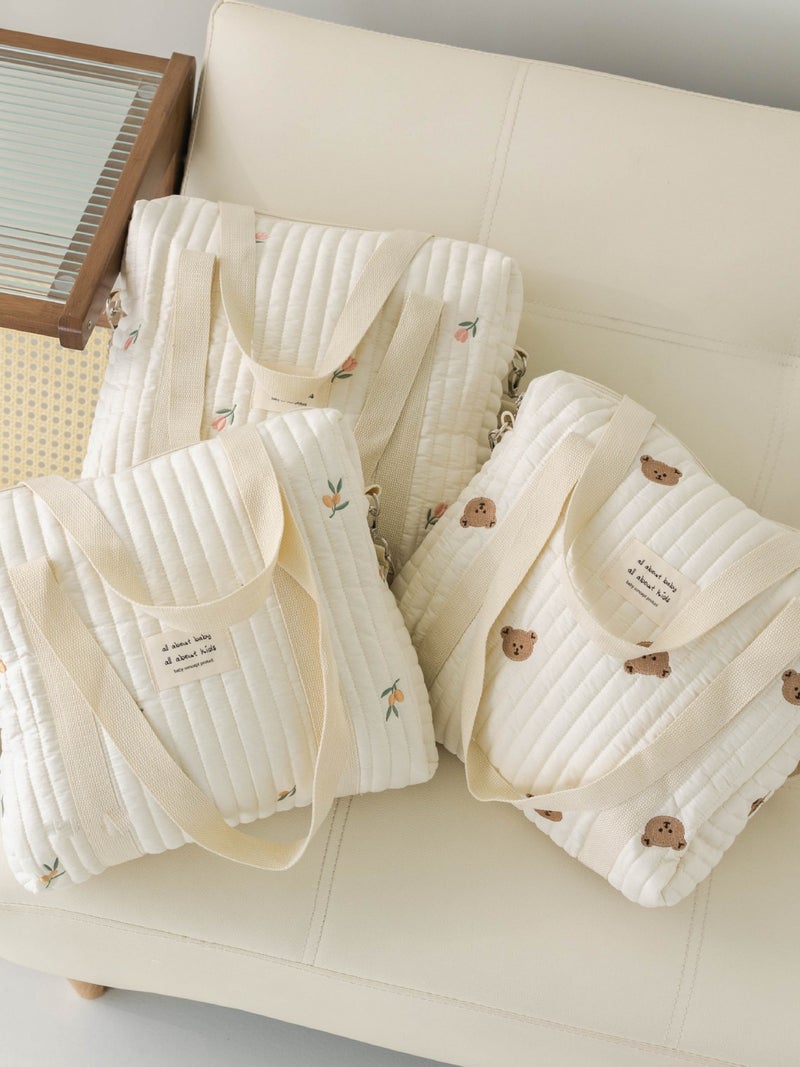 Ins New Zipper Embroider Cotton Mommy Bag Baby Stroller Hanging Bag Diaper Bag - Image 2