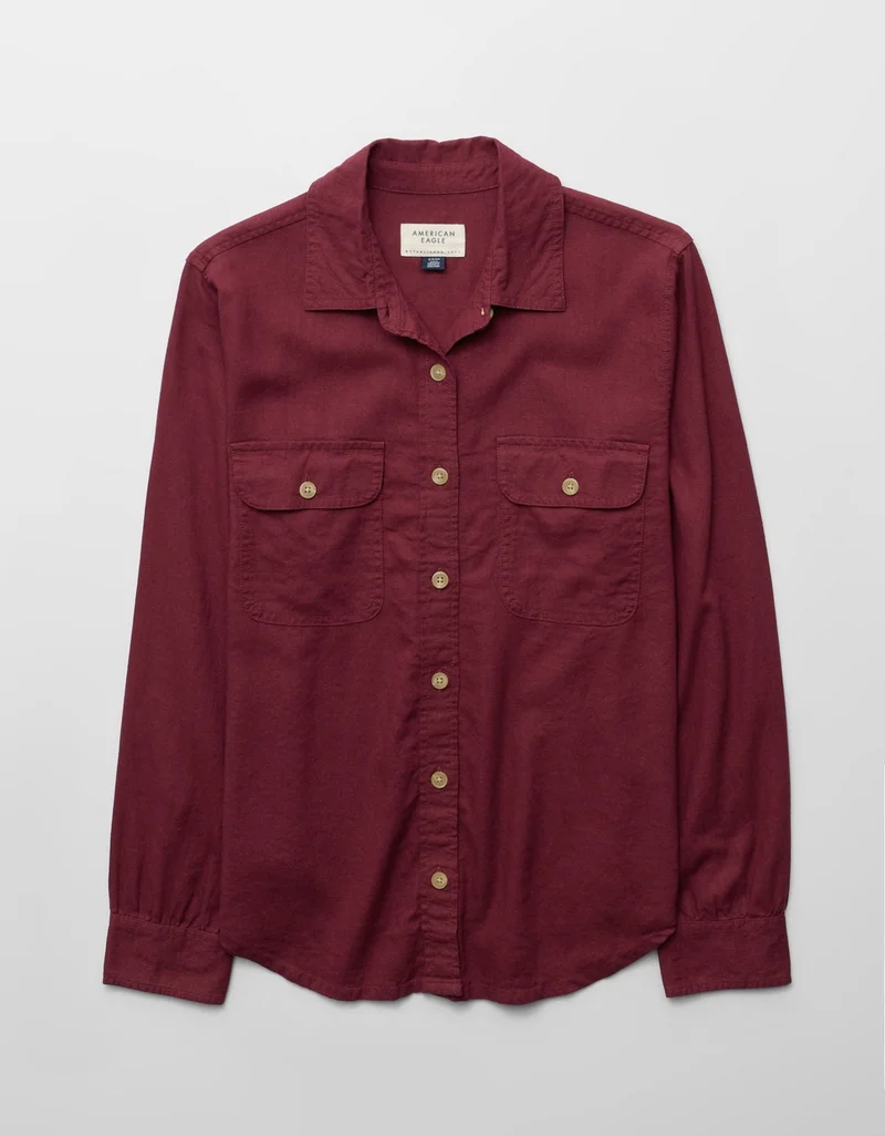 American Eagle  AE Linen-Blend Button-Up Shirt for Women | Best Price UAE
