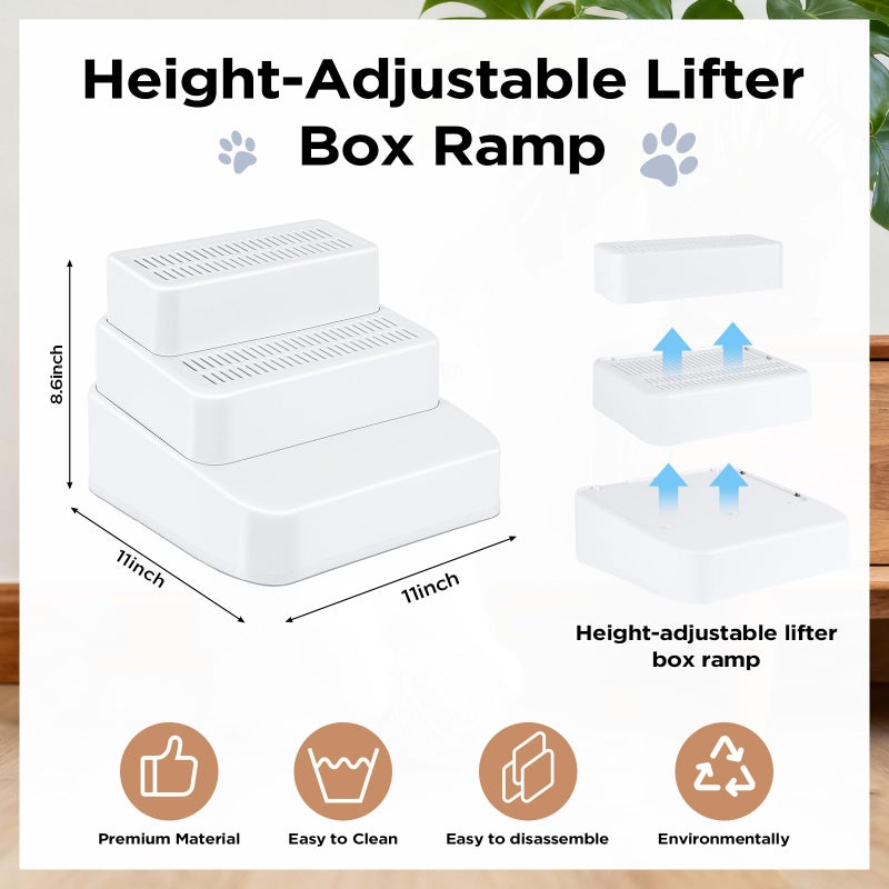 Himake Adjustable 3 Steps Litter Box Ramp, Cat Ramp for Litter Box with Litter Trapper, Litter Box Step for Small & Elderly Cats, Fits Automatic Litter Boxes (White) - Image 2