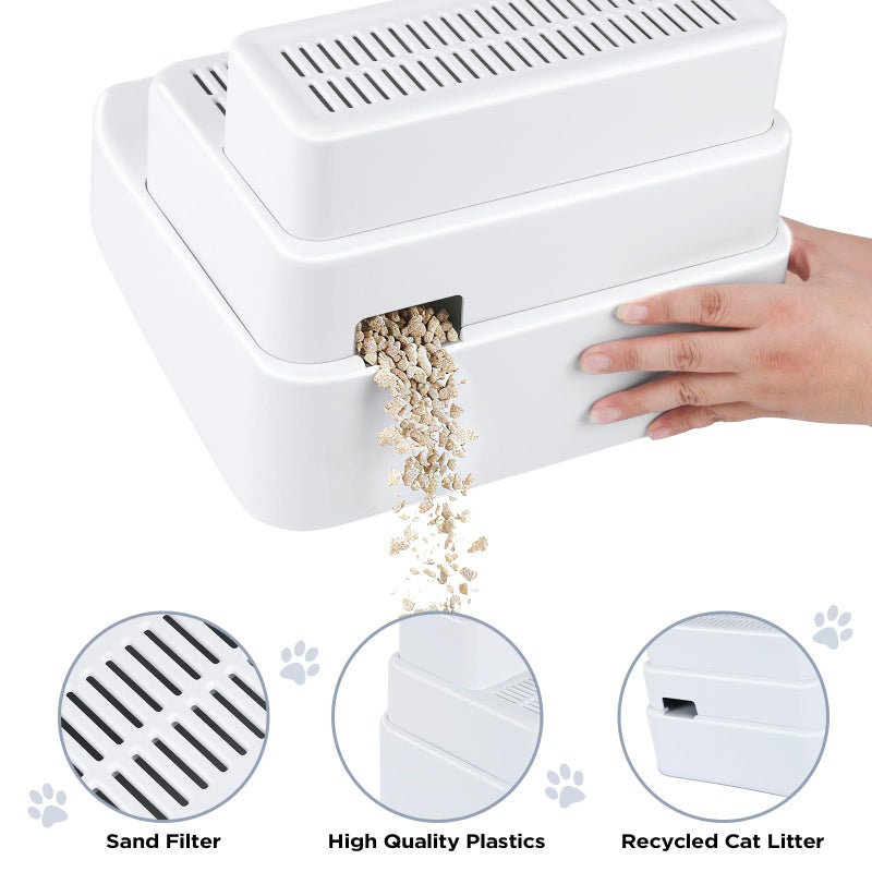 Himake Adjustable 3 Steps Litter Box Ramp, Cat Ramp for Litter Box with Litter Trapper, Litter Box Step for Small & Elderly Cats, Fits Automatic Litter Boxes (White) - Image 3