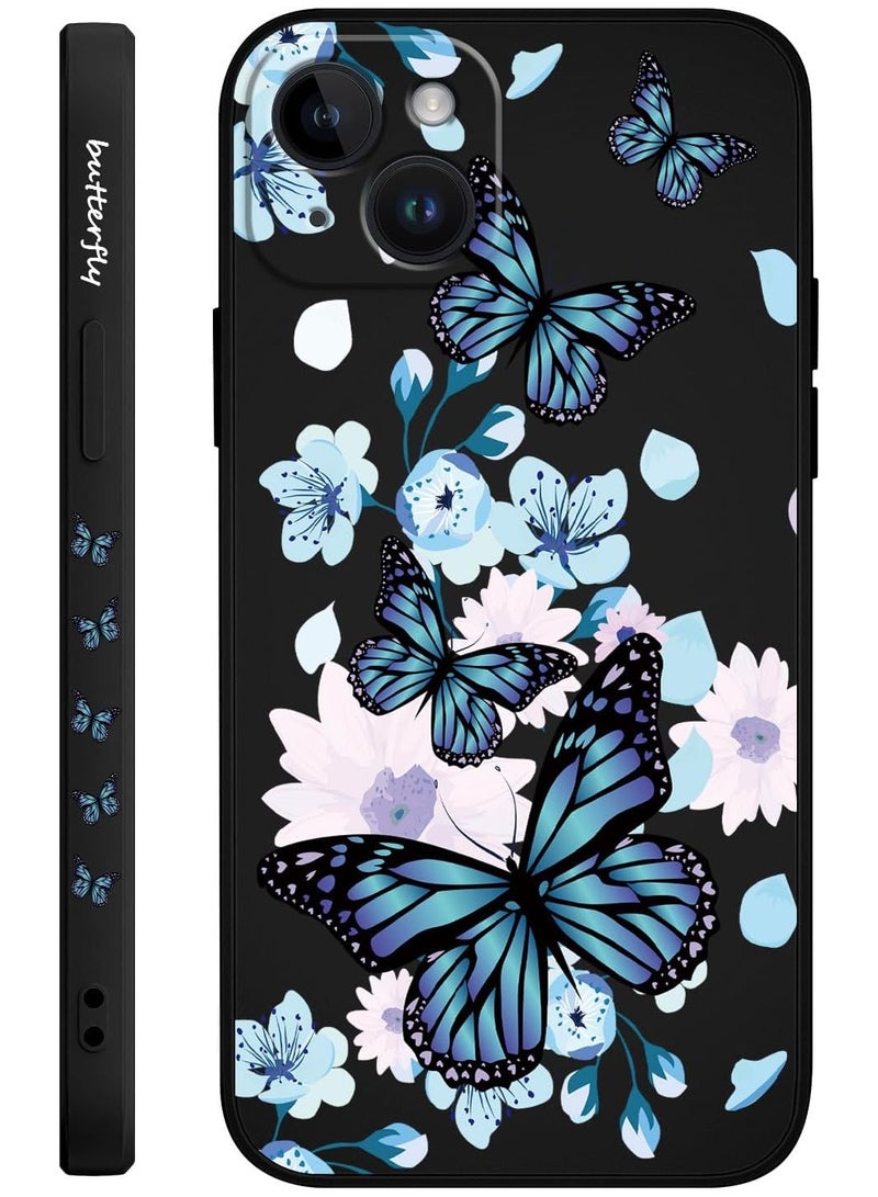 حافظة لهاتف iPhone 14 Plus بتصميم زهري إبداعي، غطاء ناعم من السيليكون، نحيف وصدمات مقاومة، حافظة لهاتف iPhone 14 Plus، بحجم 6.7 بوصة - فراشة الشفق الأسود - Image 1