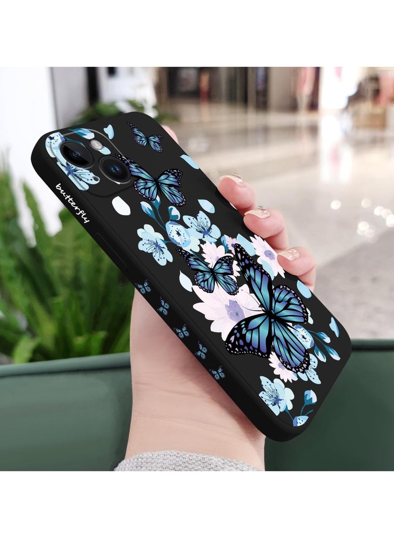 حافظة لهاتف iPhone 14 Plus بتصميم زهري إبداعي، غطاء ناعم من السيليكون، نحيف وصدمات مقاومة، حافظة لهاتف iPhone 14 Plus، بحجم 6.7 بوصة - فراشة الشفق الأسود - Image 3