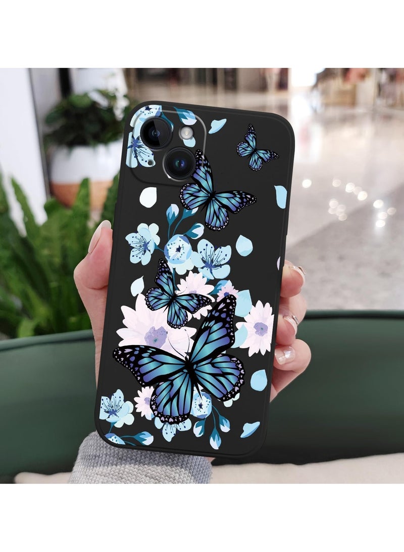 حافظة لهاتف iPhone 14 Plus بتصميم زهري إبداعي، غطاء ناعم من السيليكون، نحيف وصدمات مقاومة، حافظة لهاتف iPhone 14 Plus، بحجم 6.7 بوصة - فراشة الشفق الأسود - Image 4