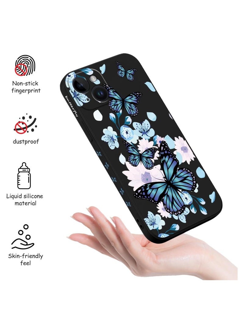 حافظة لهاتف iPhone 14 Plus بتصميم زهري إبداعي، غطاء ناعم من السيليكون، نحيف وصدمات مقاومة، حافظة لهاتف iPhone 14 Plus، بحجم 6.7 بوصة - فراشة الشفق الأسود - Image 5