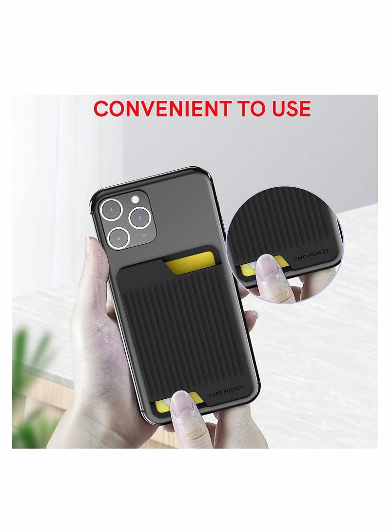 Y&D Credit Card Holder for Cell Phone Slim Silicone Wallet Stick on Case ID Pouch Sleeve with Strong Adhesive iPhone Galaxy Android Smartphones Black  - Image 2