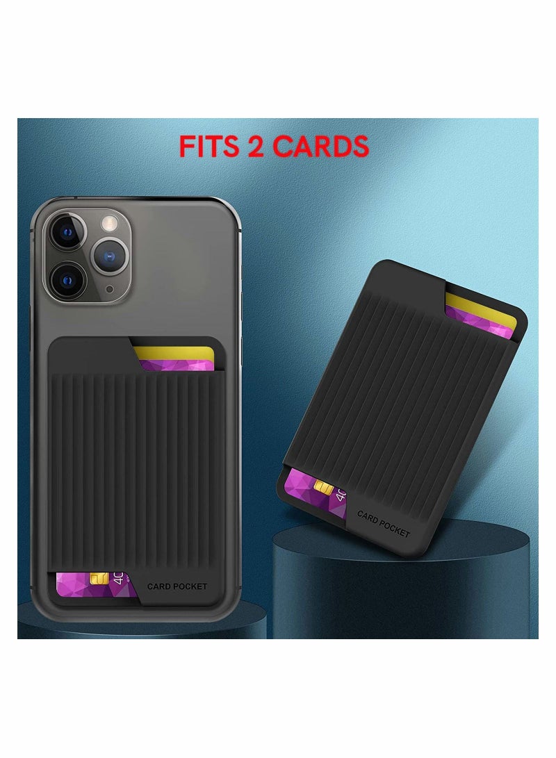 Y&D Credit Card Holder for Cell Phone Slim Silicone Wallet Stick on Case ID Pouch Sleeve with Strong Adhesive iPhone Galaxy Android Smartphones Black  - Image 3