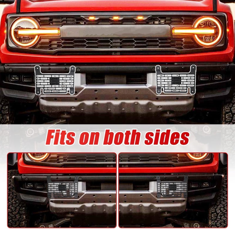 EVGoXMods Front License Plate Holder Mount Compatible with 2021-2026 Ford Bronco with HD Modular Bumper Tow Hooks License Plate Frame Relocation Bracket - Image 4