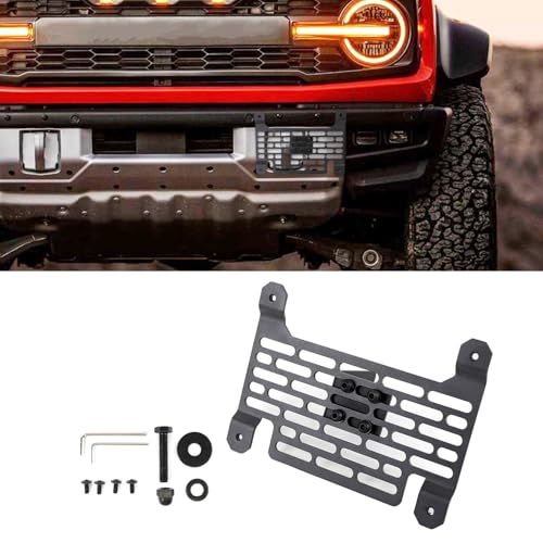 EVGoXMods Front License Plate Holder Mount Compatible with 2021-2026 Ford Bronco with HD Modular Bumper Tow Hooks License Plate Frame Relocation Bracket - Image 1
