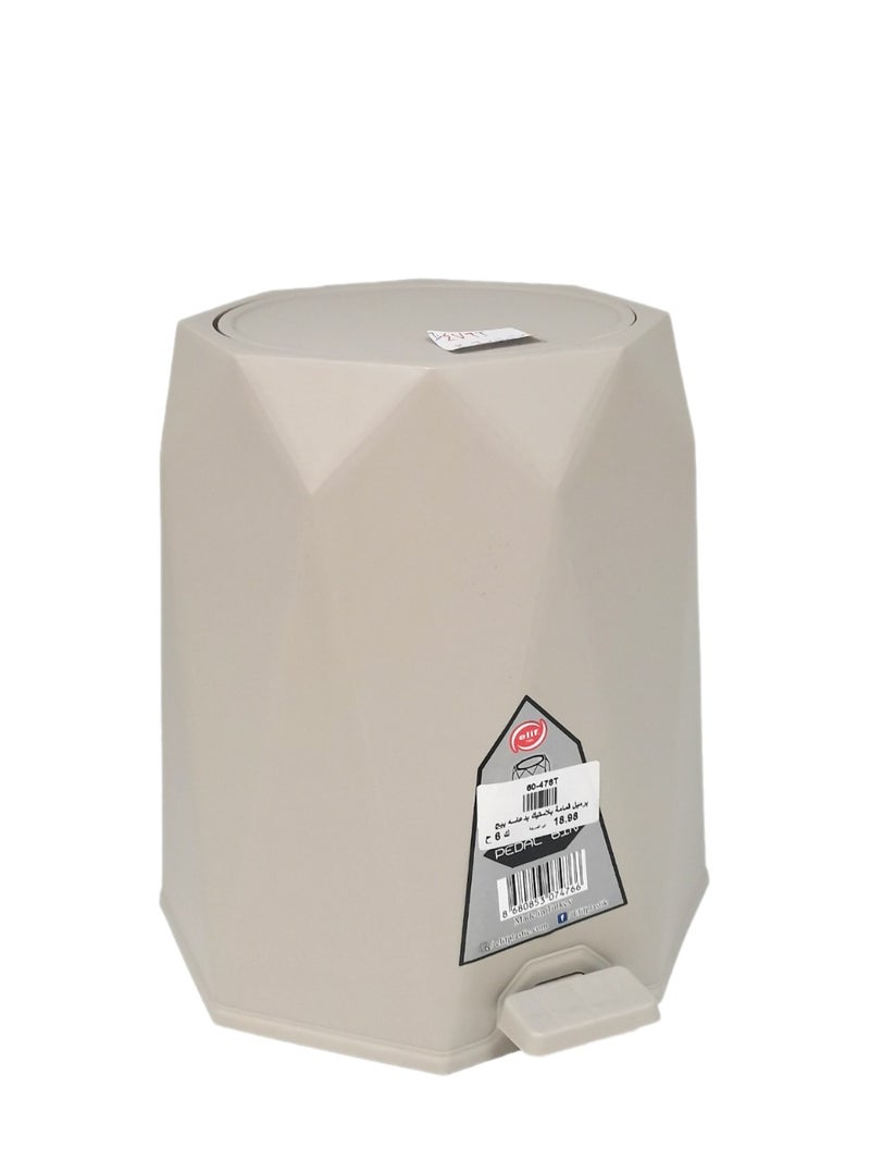 Living Plastic trash bin with a lid and pedal, width 20 cm and height 27 cm, beige color. - Image 4