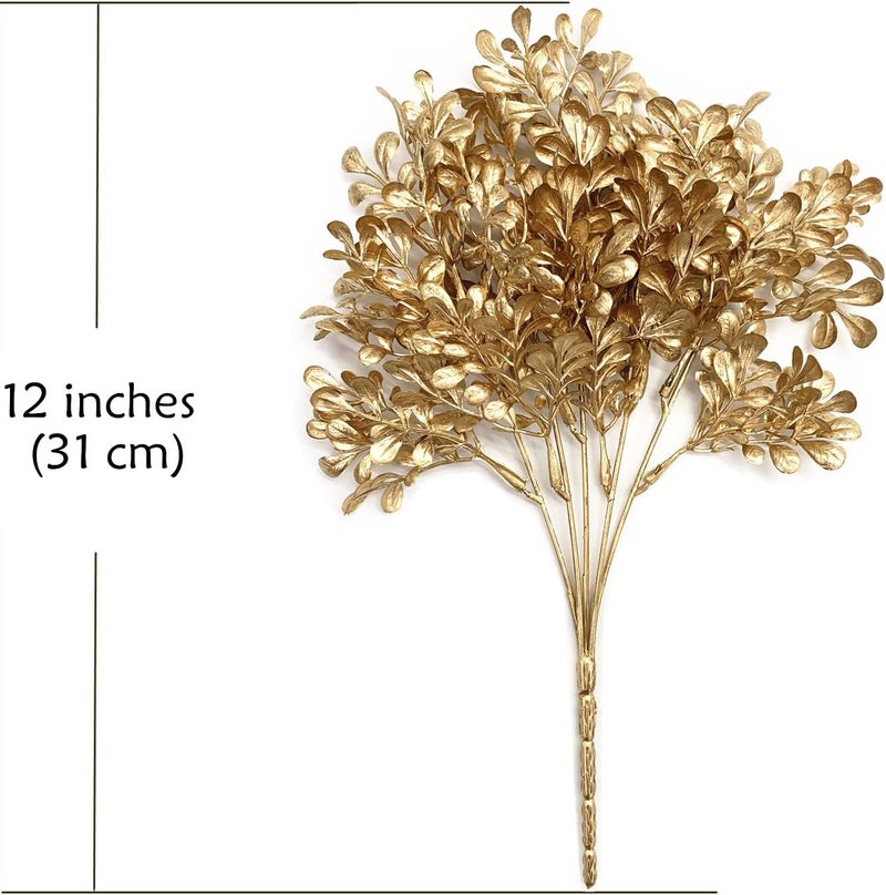 LOVENIMEN Artificial Golden Foliage Plants for Christmas Decoration, Fake Leaves Plastic Grass Plant Bushes Faux Shrubs Greenery Indoor Outside Planter Hall Vase Filler Wedding Home Garden Decor - Gold 4 Pack - Image 5
