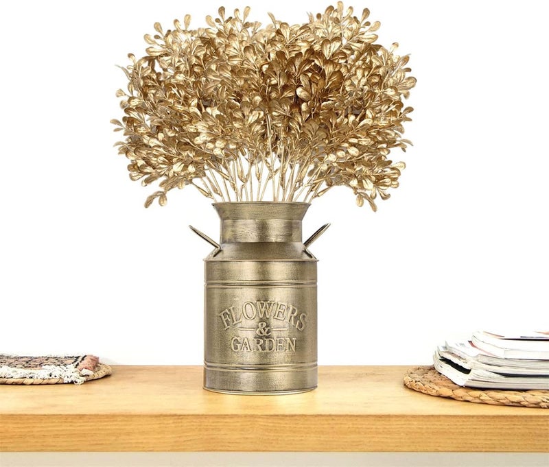 LOVENIMEN Artificial Golden Foliage Plants for Christmas Decoration, Fake Leaves Plastic Grass Plant Bushes Faux Shrubs Greenery Indoor Outside Planter Hall Vase Filler Wedding Home Garden Decor - Gold 4 Pack - Image 2