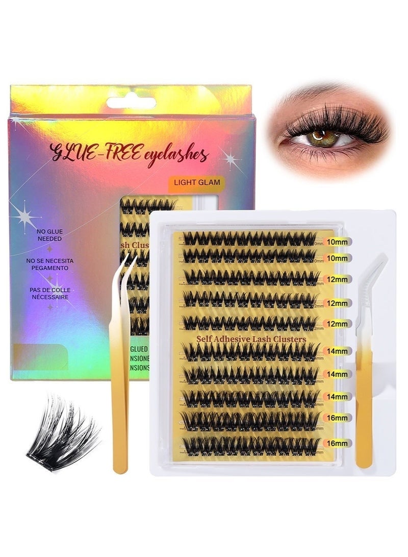 JOSQUEWNN 100Pcs Self Adhesive False Eyelashes Clusters Kit D Curl Pre Glued Wispy Lashes Kit with Tweezers for Beginners, Press On Glueless Individual Lashes 10-16mm DIY Eyelashes. - Image 3