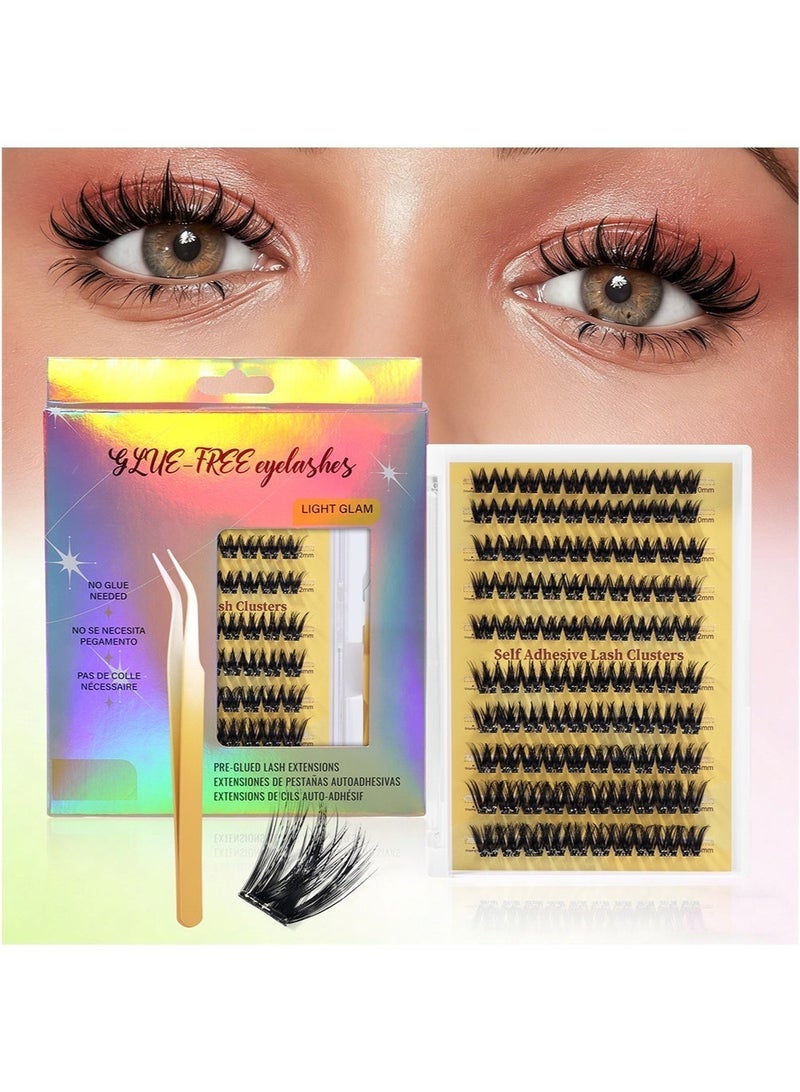 JOSQUEWNN 100Pcs Self Adhesive False Eyelashes Clusters Kit D Curl Pre Glued Wispy Lashes Kit with Tweezers for Beginners, Press On Glueless Individual Lashes 10-16mm DIY Eyelashes. - Image 2