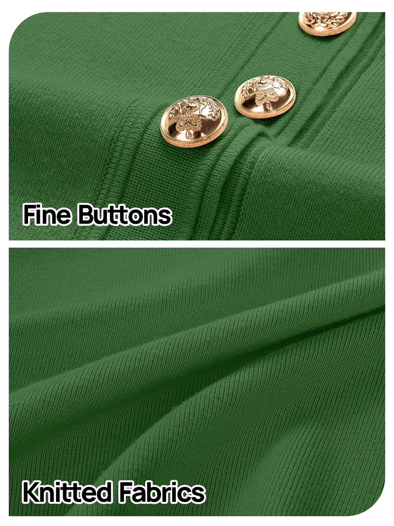 MEROKEETY Women's Knit Bodycon Sweater Dress Button Short Sleeve Crew Neck Elegant Formal Mini Dress, Green, Small - Image 5