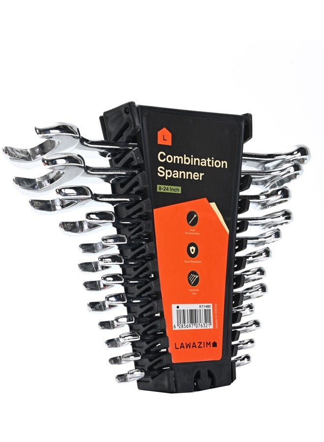 LAWAZIM Combination Spanner Set - 8-24inch, 12 Piece - Ratcheting Wrench Kit with Open-End & Box-End Design, Anti-Slip Grip, High-Torque Mechanism, Compact Carry Case | Ideal for Car, Home & Workshop - Image 1