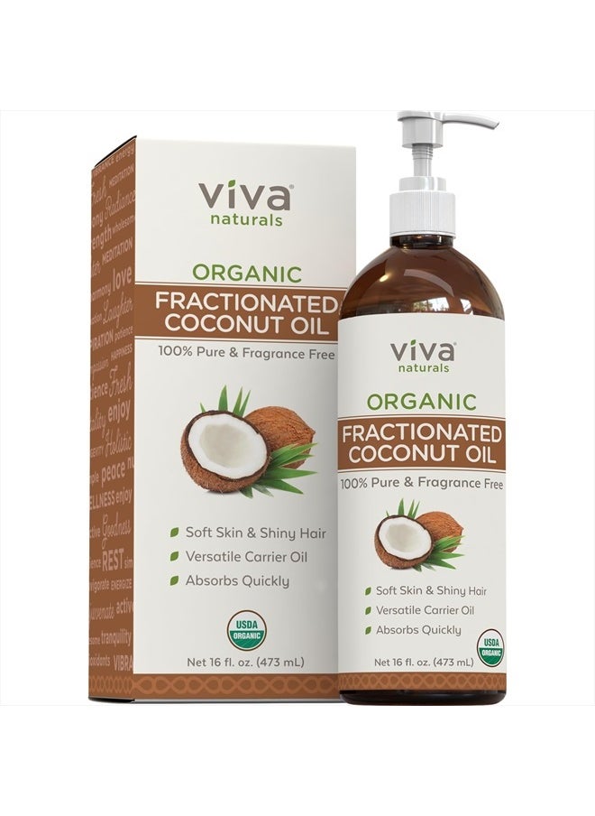 Viva Naturals Organic Fractionated Coconut Oil - Skin & Hair Moisturizer, Relaxing Massage and Body Oil, Carrier Oil for Essential Oils Mixing, Pure Non-Greasy Coconut Oil for Skin and Hair, 16 fl oz  - Image 1