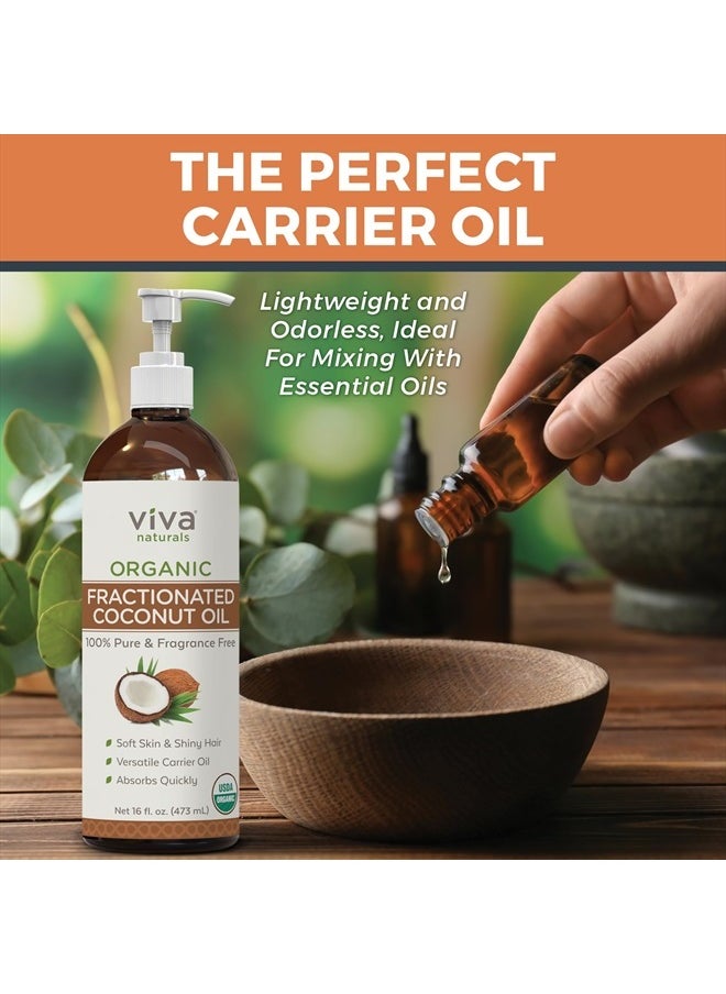 Viva Naturals Organic Fractionated Coconut Oil - Skin & Hair Moisturizer, Relaxing Massage and Body Oil, Carrier Oil for Essential Oils Mixing, Pure Non-Greasy Coconut Oil for Skin and Hair, 16 fl oz  - Image 3