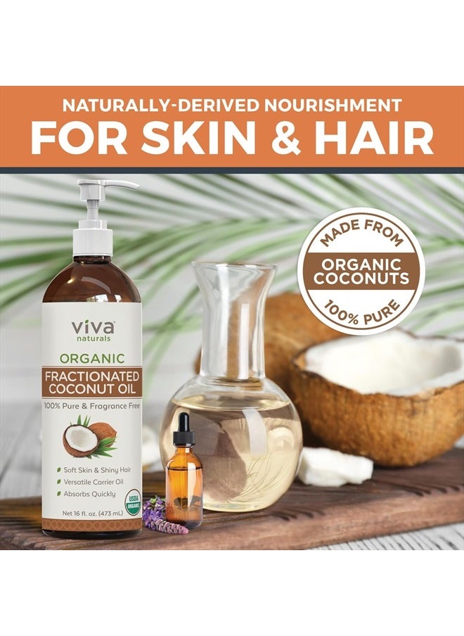 Viva Naturals Organic Fractionated Coconut Oil - Skin & Hair Moisturizer, Relaxing Massage and Body Oil, Carrier Oil for Essential Oils Mixing, Pure Non-Greasy Coconut Oil for Skin and Hair, 16 fl oz  - Image 2